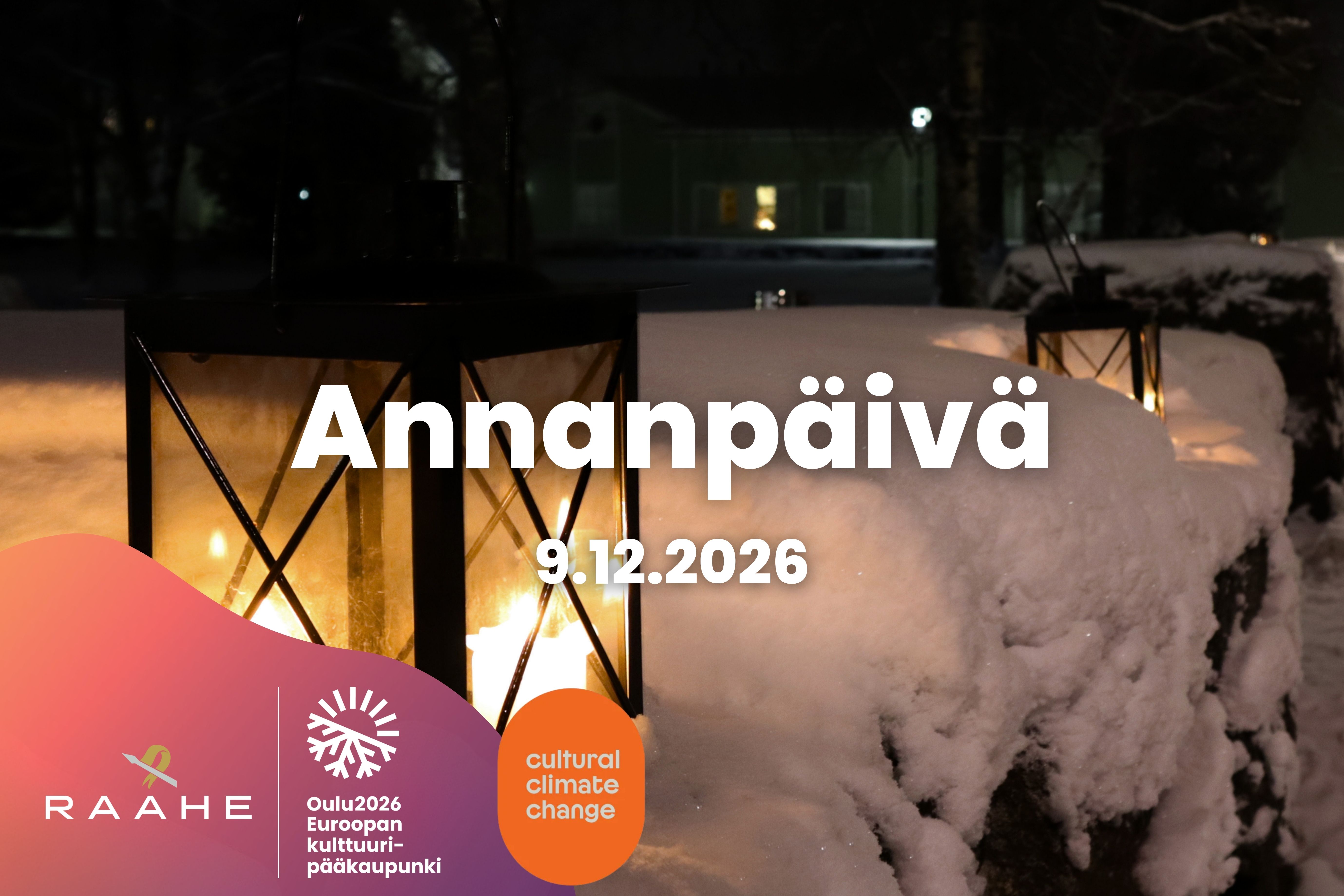 Graafinen mainos Annanpäivästä, jossa kuva kynttilälyhdystä pimeässä.