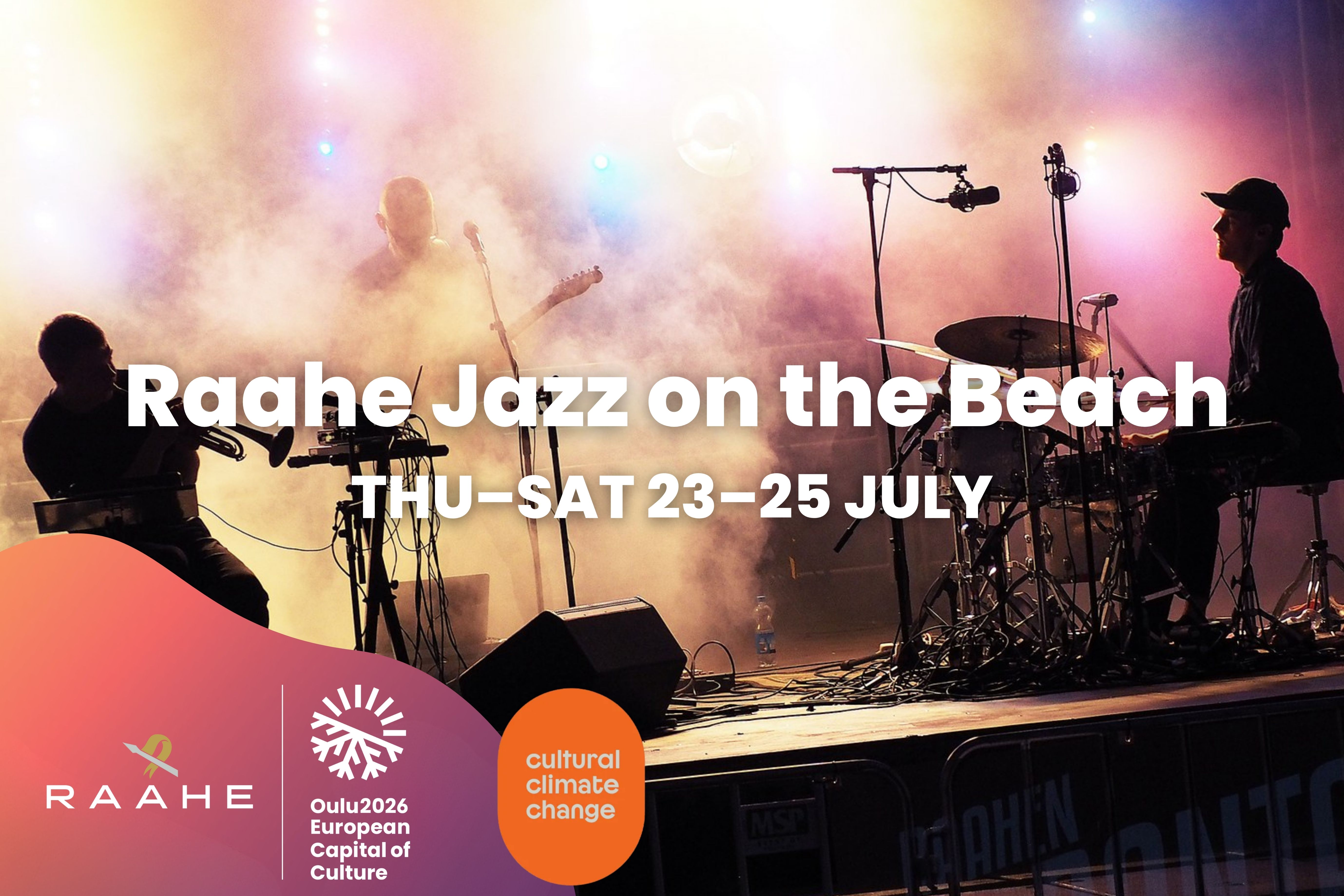 Graphic ad of Raahe Jazz on the Beach, with a picture of jazz band.
