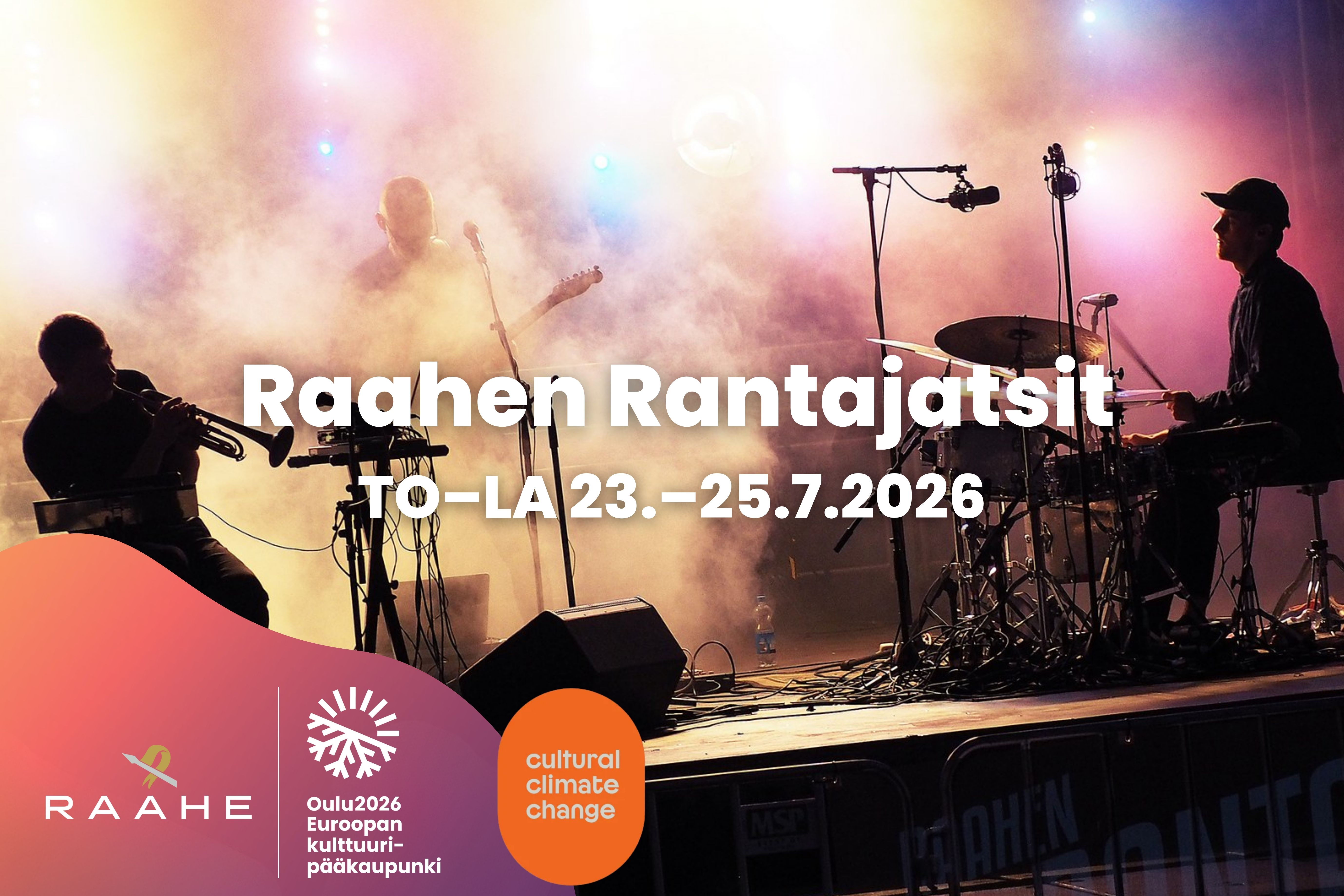 Graafinen mainos Raahen Rantajatseista, jossa kuvana jazzyhtye.