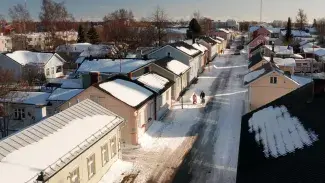 Ilmakuva Wanhasta Raahesta talvella.